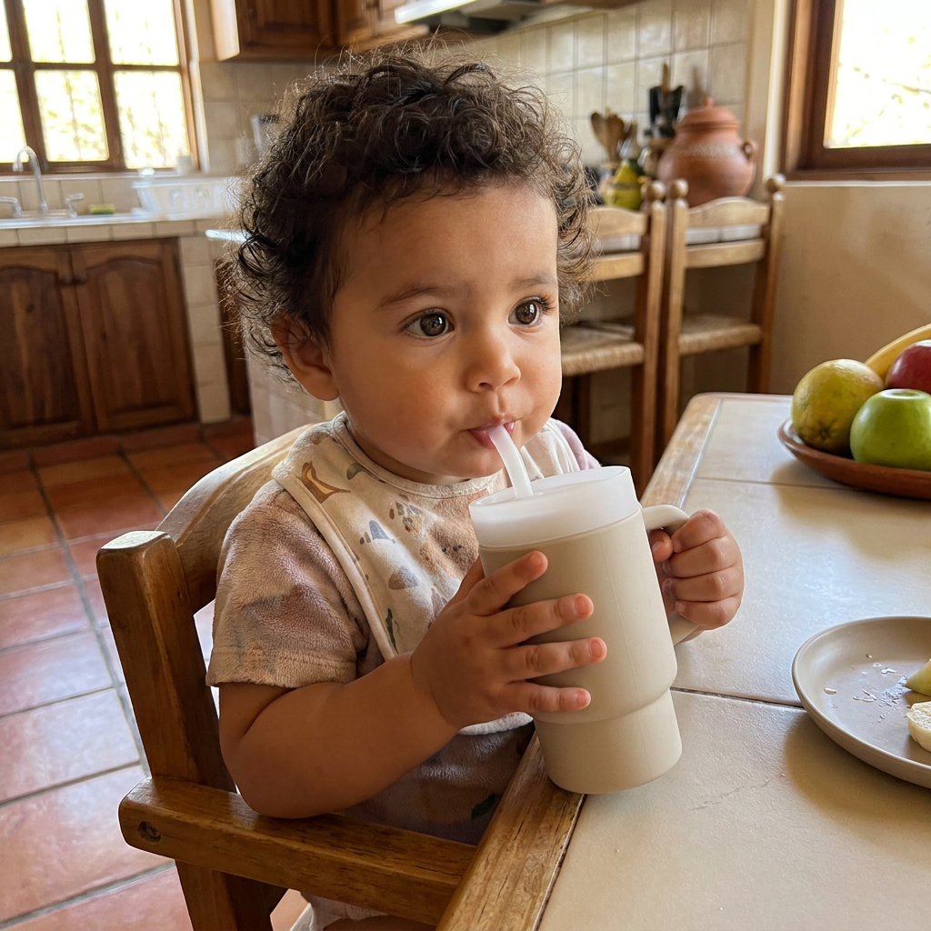 Vaso de Silicón Antiderrames con Popote para Niños Pequeños