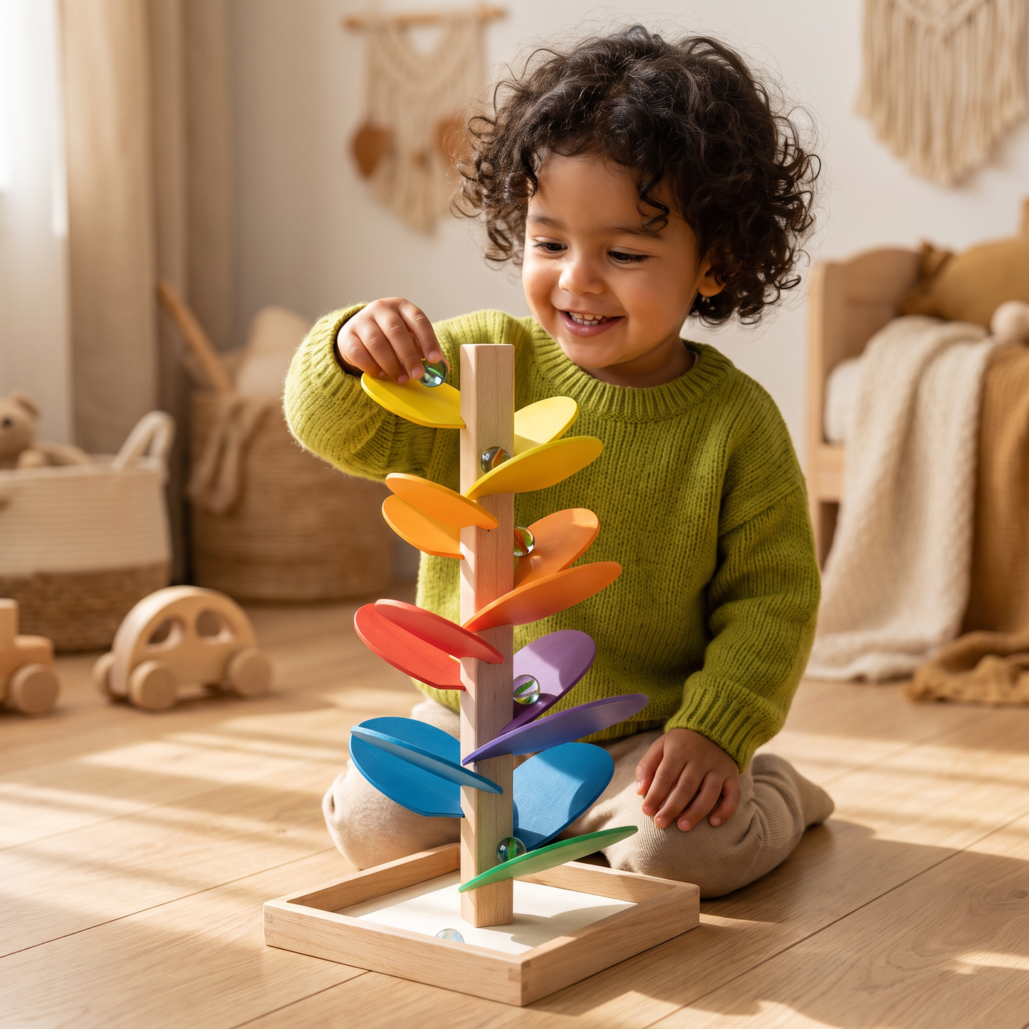 Torre De Madera Montessori De Canicas Arcoíris