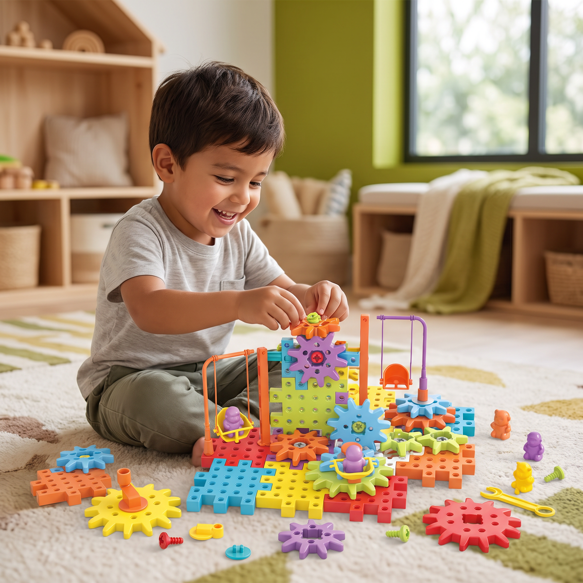 Bloques De Rompecabezas Y Engranajes 3D Montessori