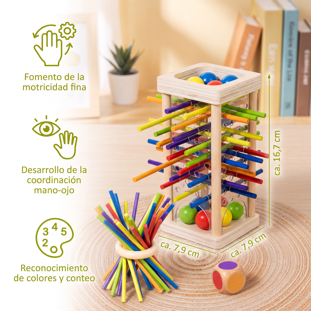 Juego De Habilidad Educativo 3 En 1 De Madera Con Bolas Y Palitos