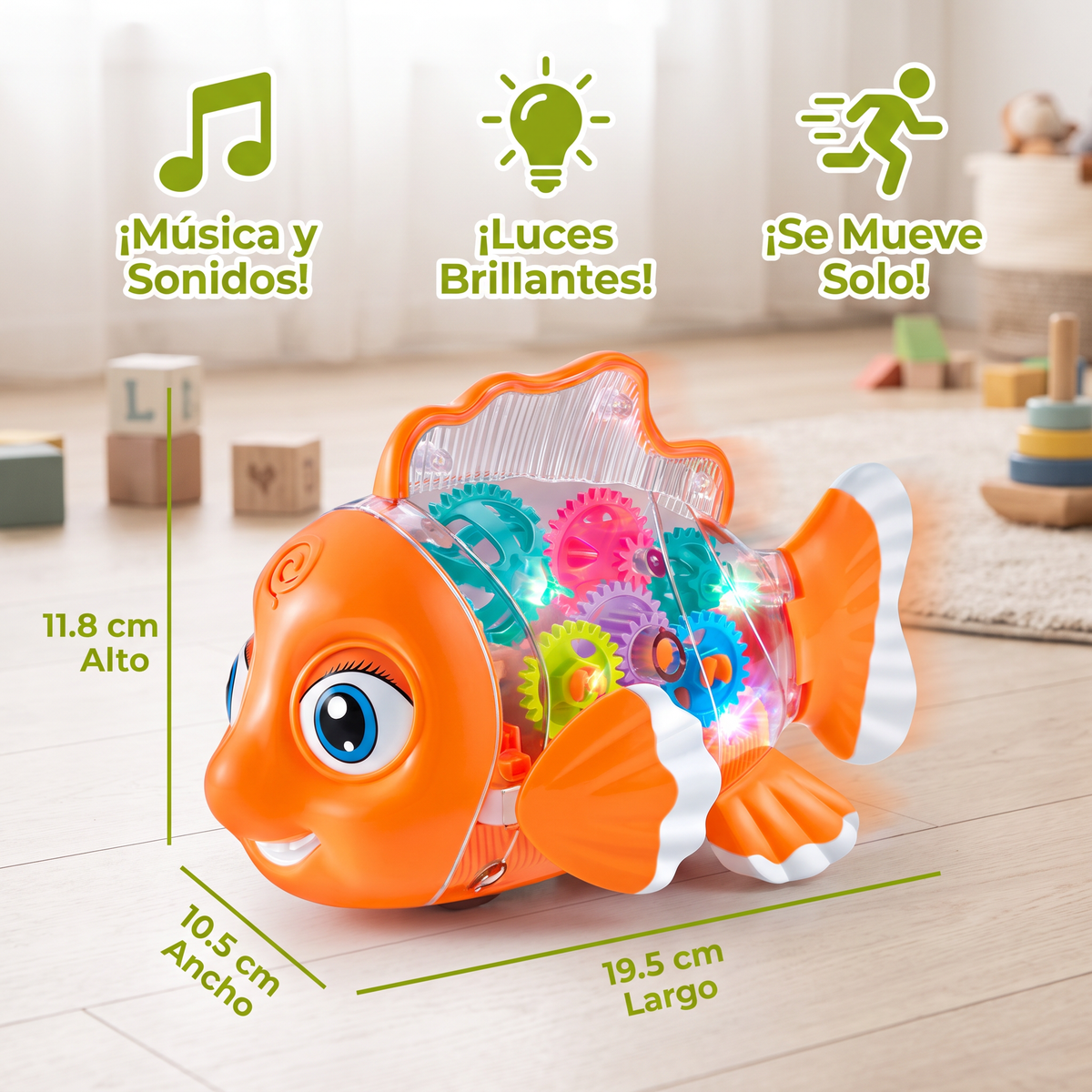 Pez De Engranajes Luminoso Para Niños – Juguete Transparente Musical Y De Movimiento