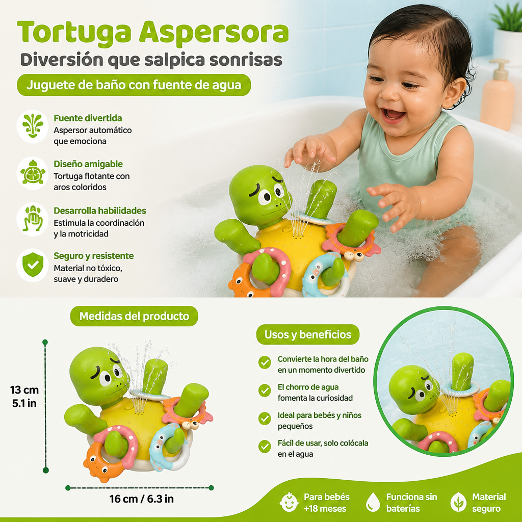 Juguete de Baño con Tortuga – Aspersor de Agua con Efecto de Fuente para Bebés y Niños Pequeños