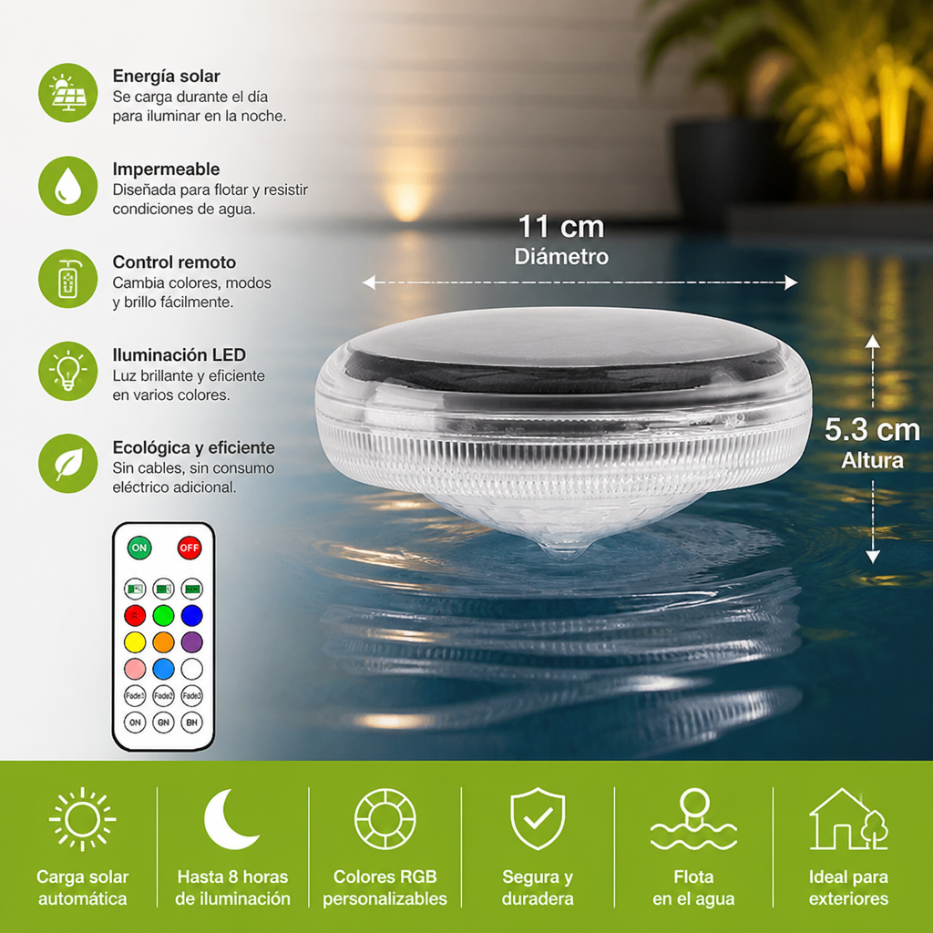 Luz LED solar flotante con control remoto