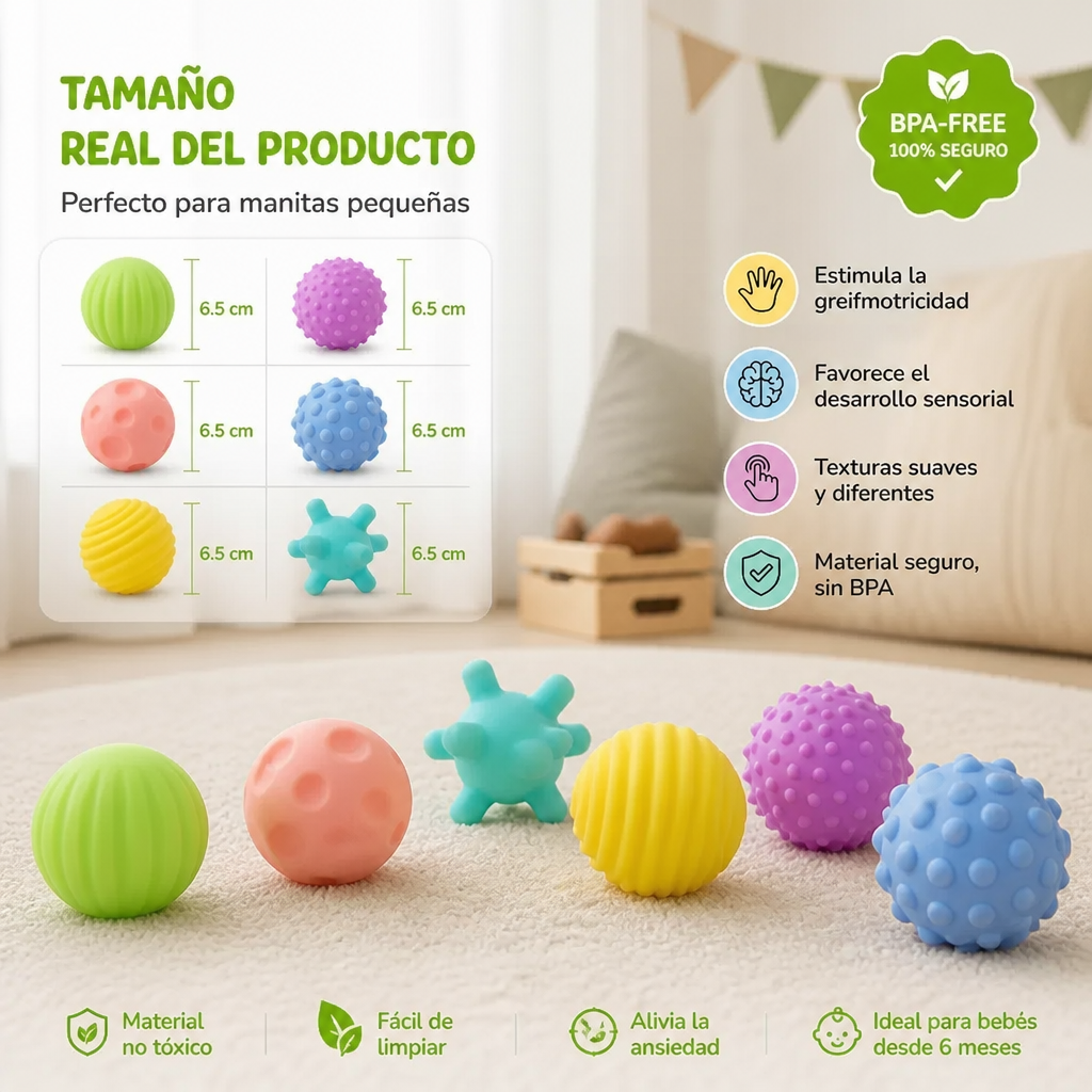 Set De 6 Pelotas Sensoriales – Pelotas Suaves De Tacto Y Masaje Para Bebés Y Niños
