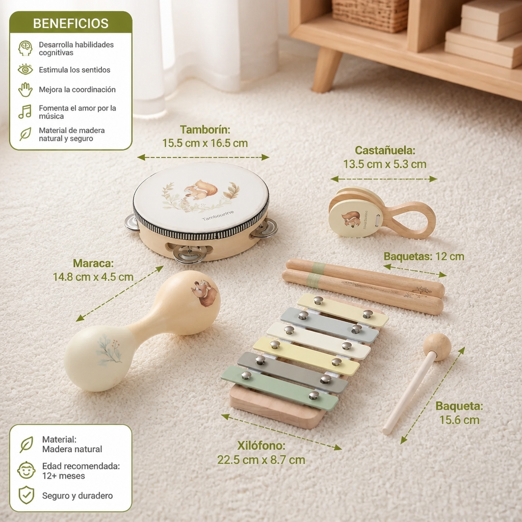 Set De Instrumentos Musicales De Madera Montessori Para Bebés - Juguete Sensorial Y De Aprendizaje Musical