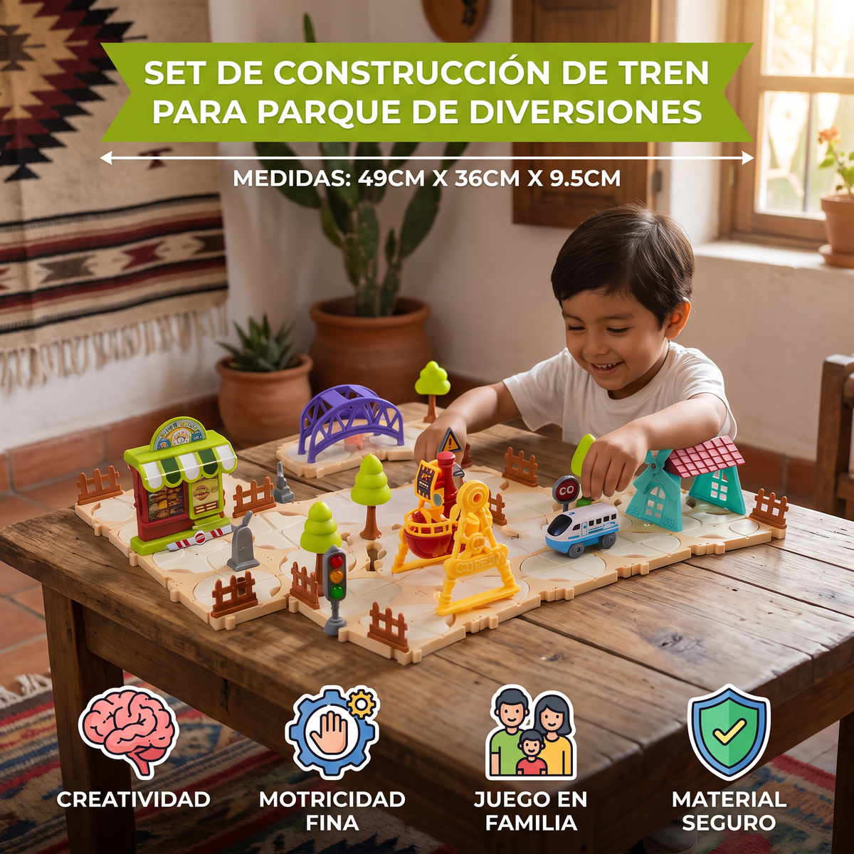 Set de construcción DIY de tren para parque de diversiones