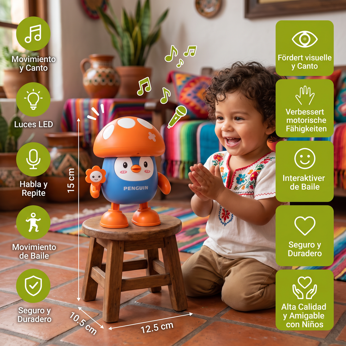 Juguete interactivo de pingüino parlante y bailarín con música