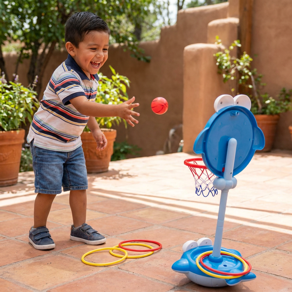 Juego Educativo de Actividades 3 en 1 – Lanzamiento de Aros, Básquetbol y Pelota Adhesiva