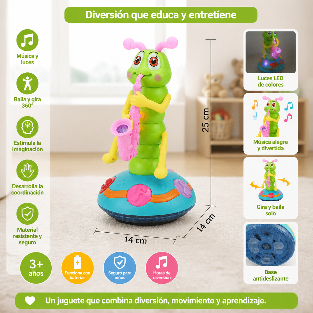Juguete Infantil de Oruga Bailarina con Saxofón