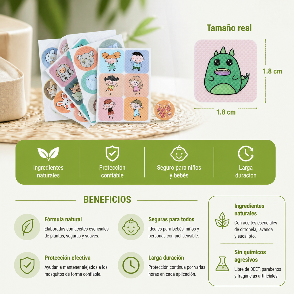 Pegatinas Naturales Antimosquitos para Niños y Bebés (100 Piezas)