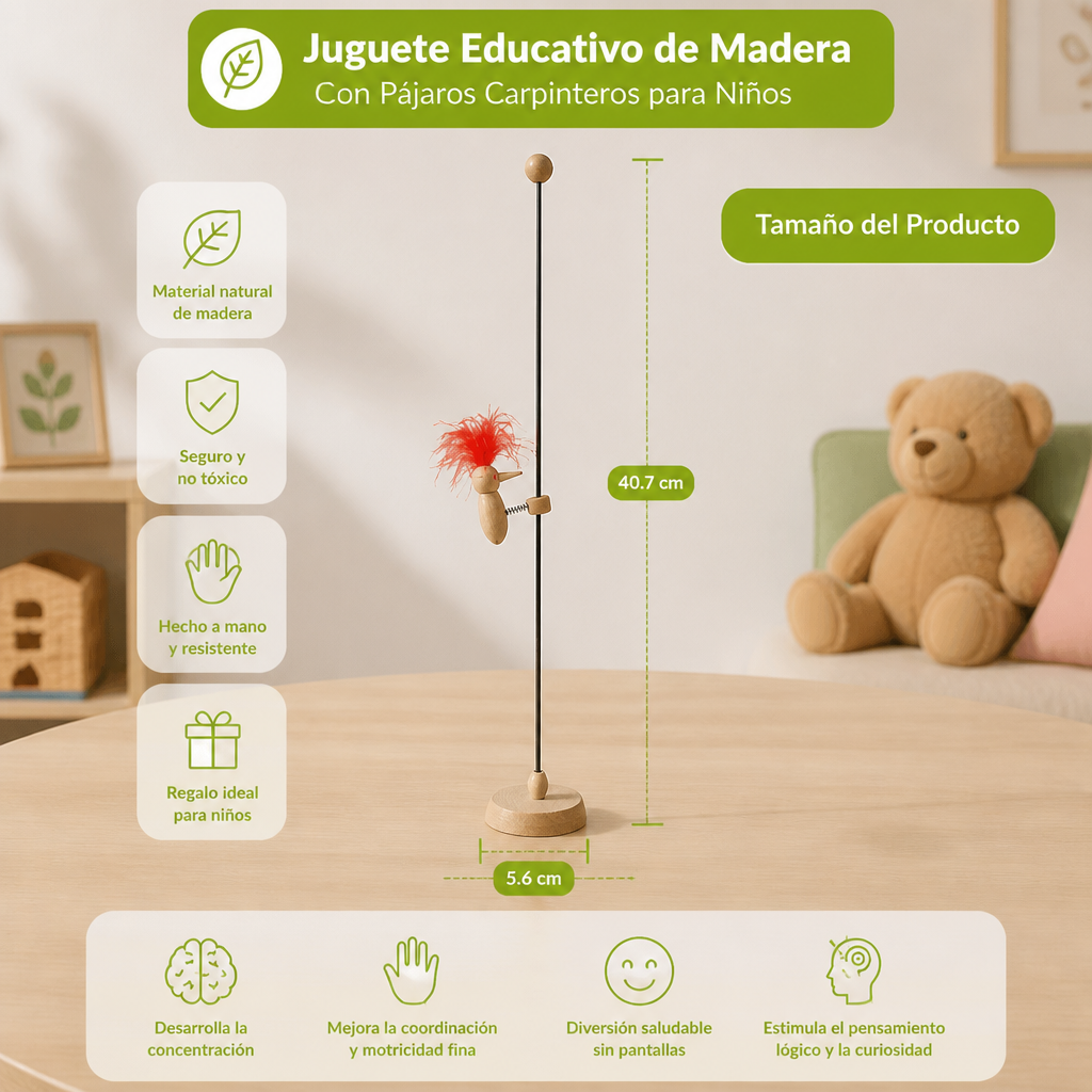 Juguete Educativo De Madera Con Pájaros Carpinteros Para Niños
