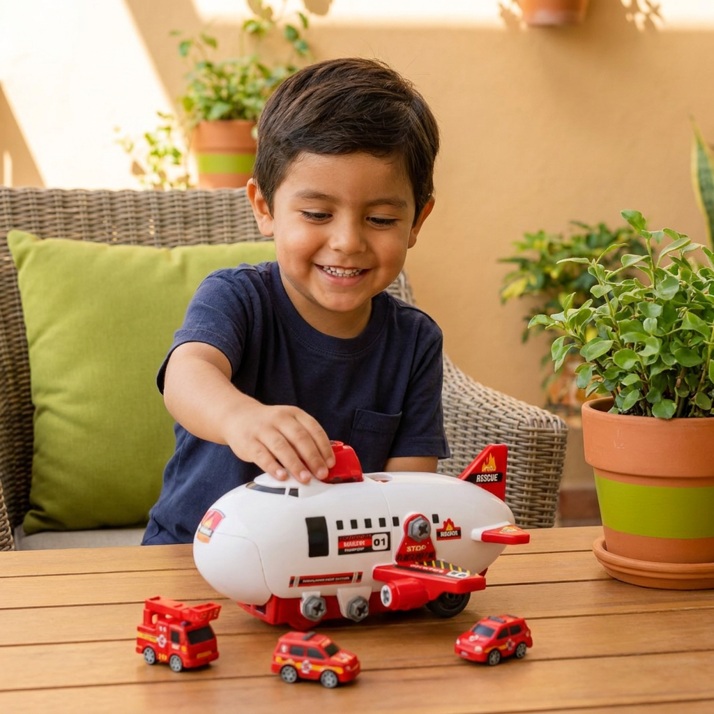Set De Juego DIY “Camión Transportador De Aviones” Con Vehículos De Construcción