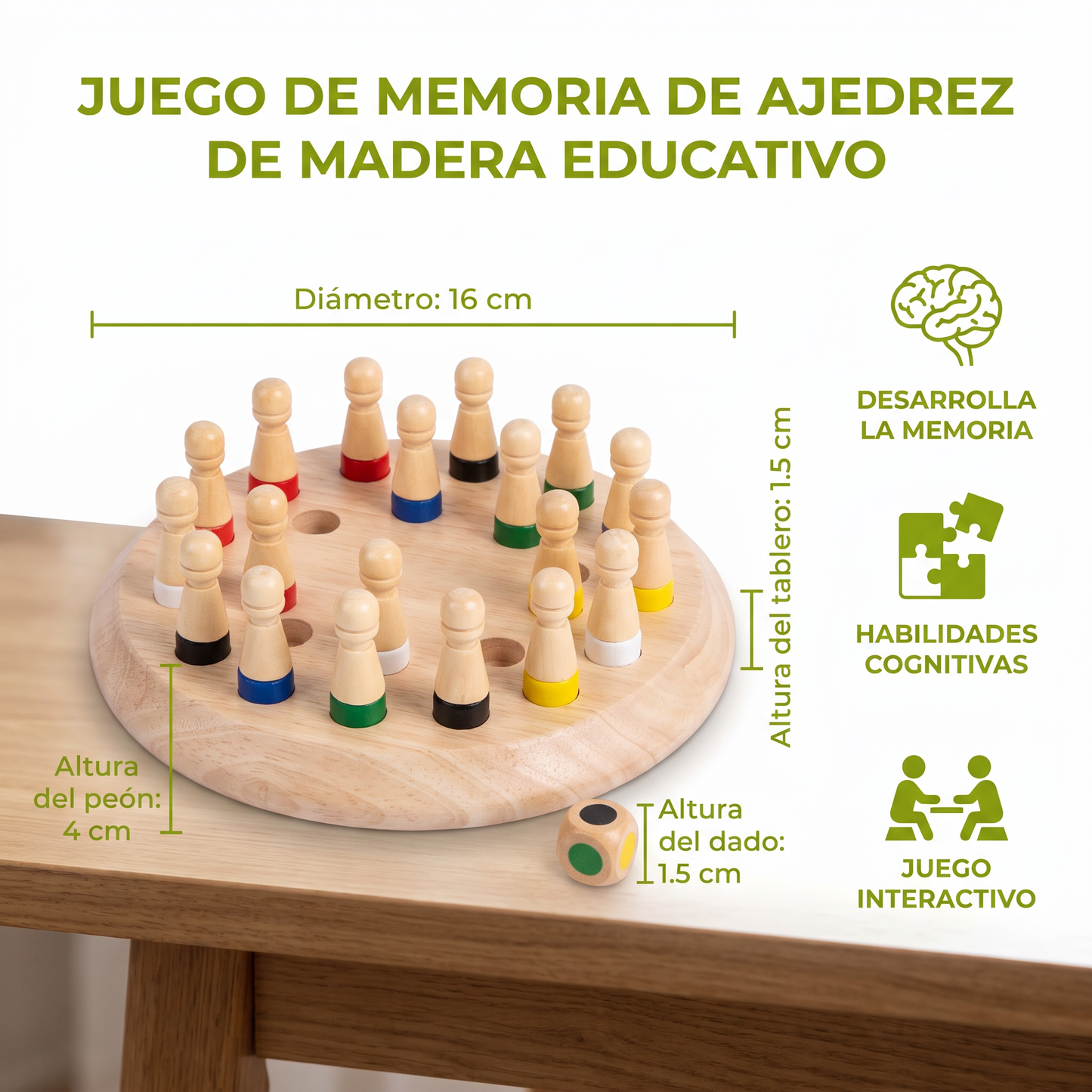 Juego de memoria de ajedrez de madera educativo