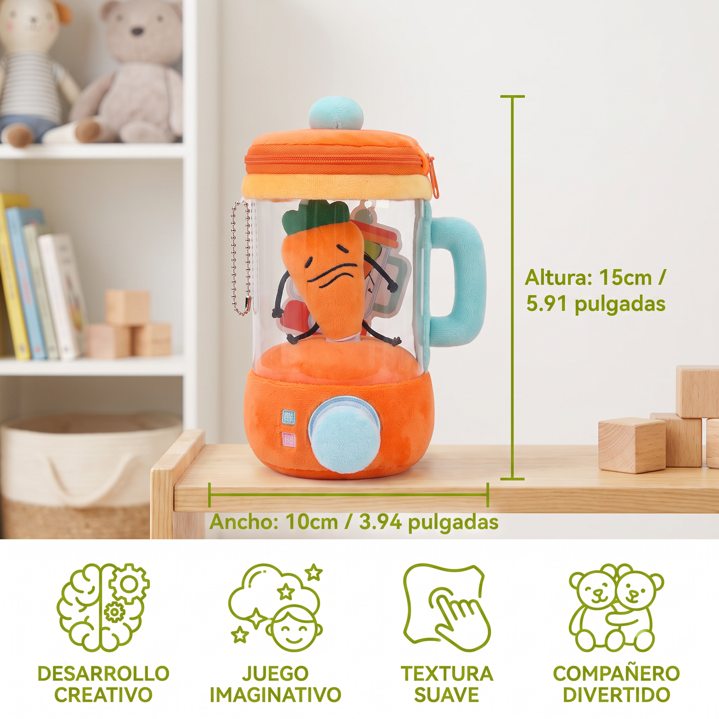 Licuadora de zanahoria divertida de peluche para niños