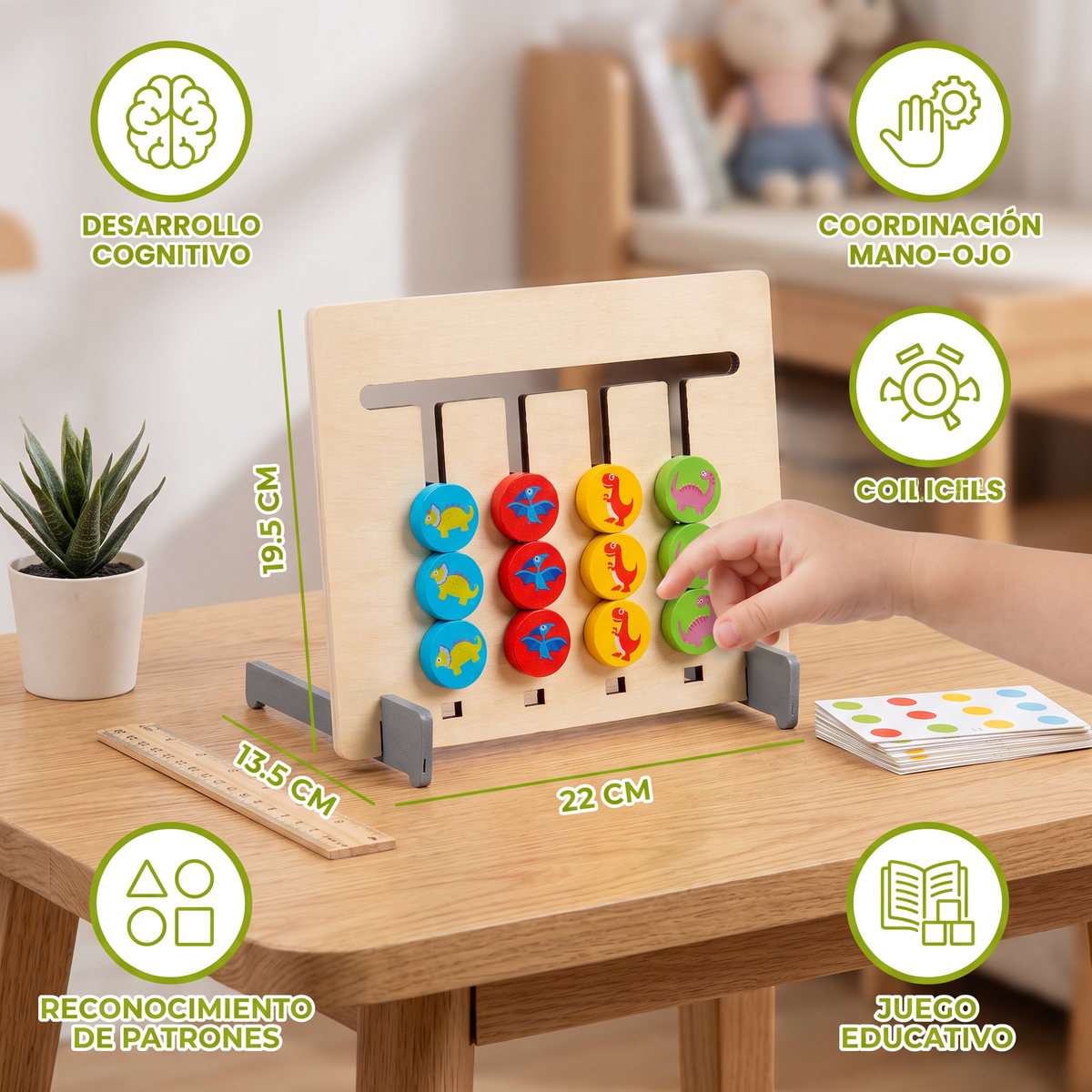 Juego Montessori de clasificación de patrones de colores de madera