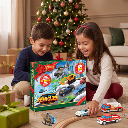 Calendario de Adviento navideño con autos de fundición a presión para niños