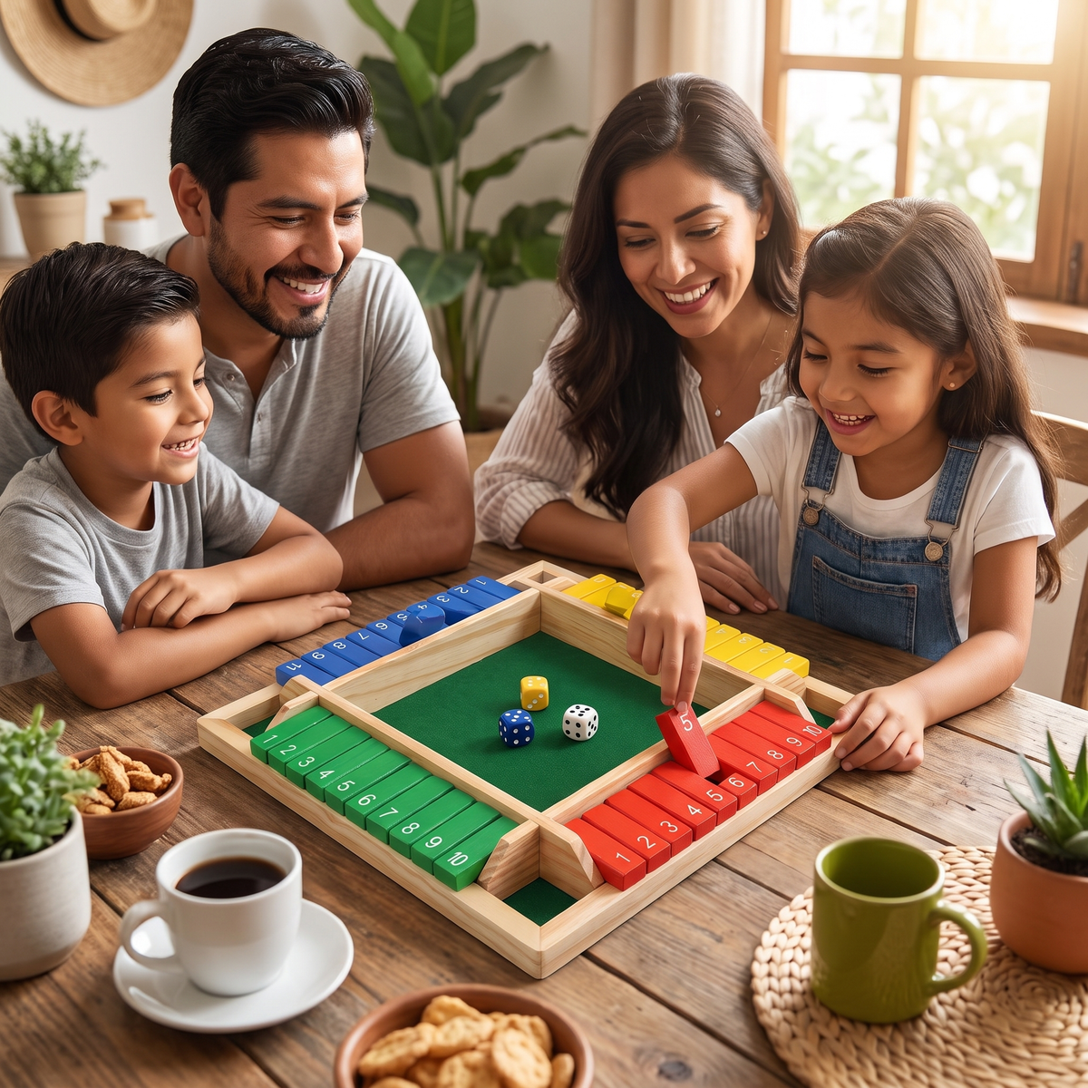 Juego familiar Shut The Box de madera para 4 jugadores