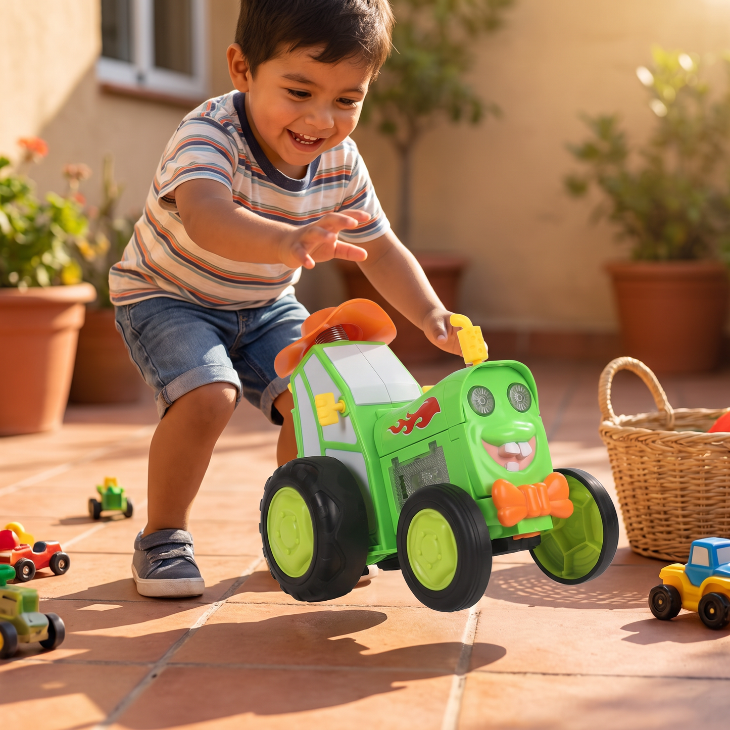 Tractor de juguete para niños con movimiento saltarín