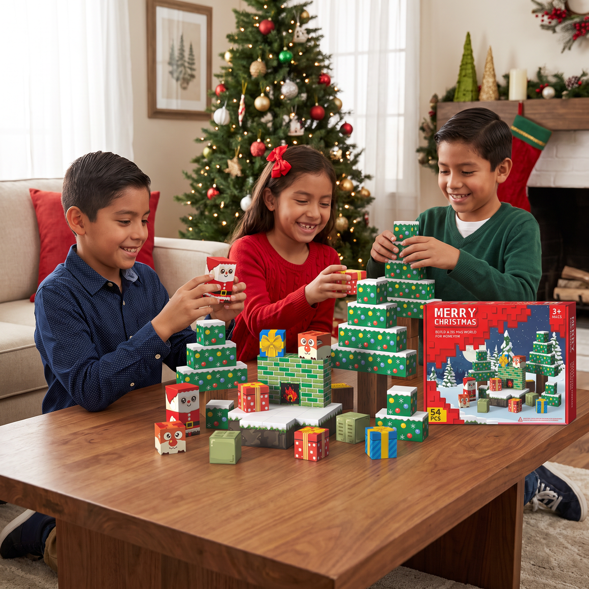 Bloques magnéticos navideños de construcción
