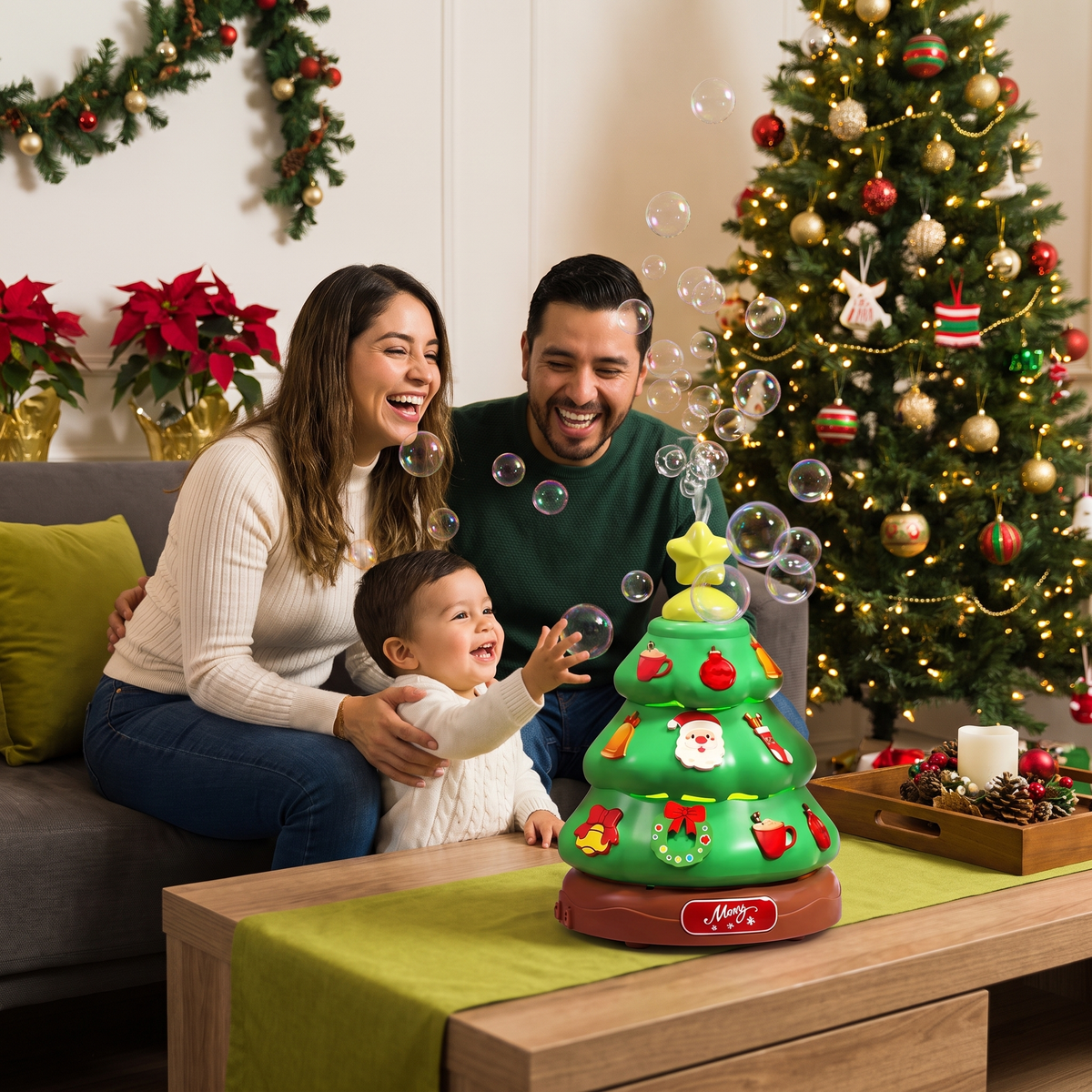 Árbol de Navidad musical con burbujas de jabón y pegatinas decorativas
