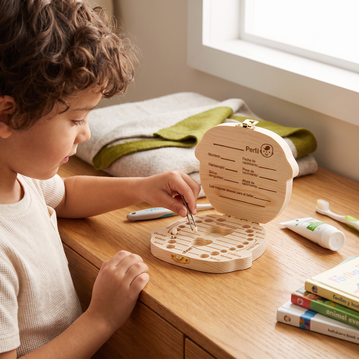 Caja de dientes de madera para niños – Almacenamiento de dientes de leche y caja de recuerdos