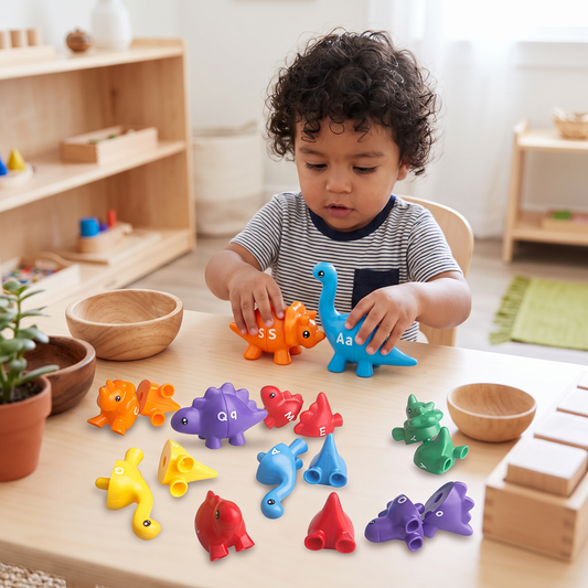 Juego educativo Montessori de clasificación de dinosaurios por colores