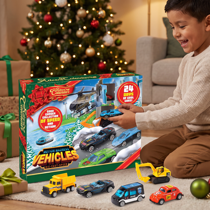 Calendario de Adviento navideño con autos de fundición a presión para niños