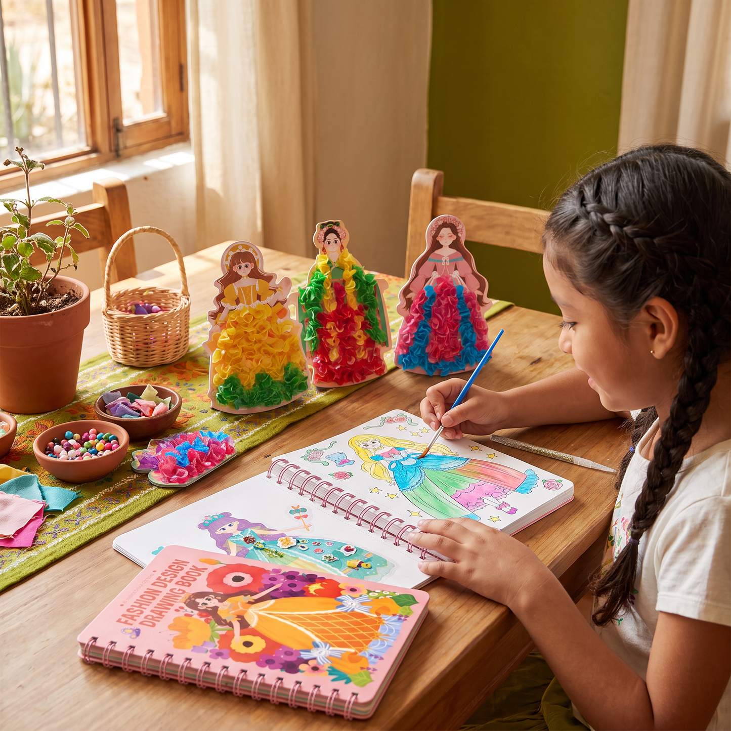 Cuaderno de pegatinas y diseño de vestidos de princesa