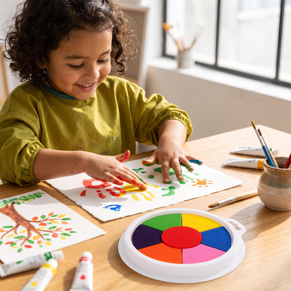 Pintura creativa con huellas dactilares para niños