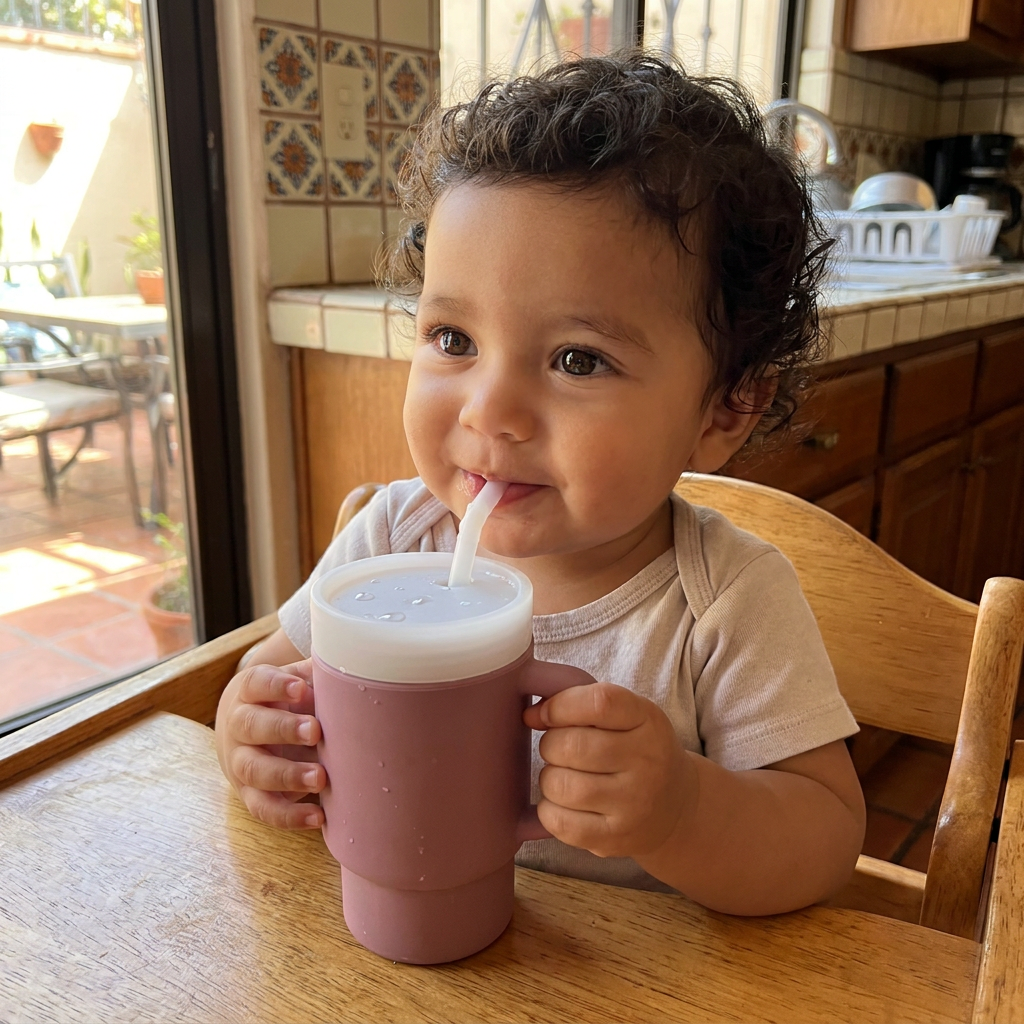 Vaso de Silicón Antiderrames con Popote para Niños Pequeños