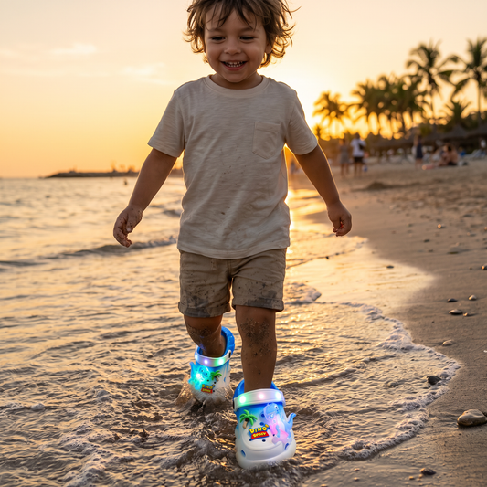 Zuecos LED de dinosaurio para niños – Sandalias luminosas y antideslizantes para verano, jardín y playa