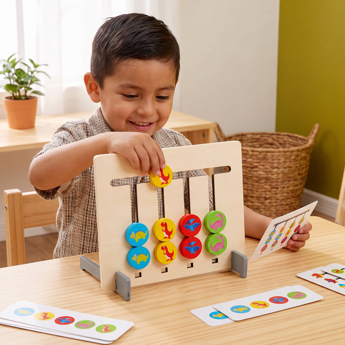 Juego Montessori de clasificación de patrones de colores de madera