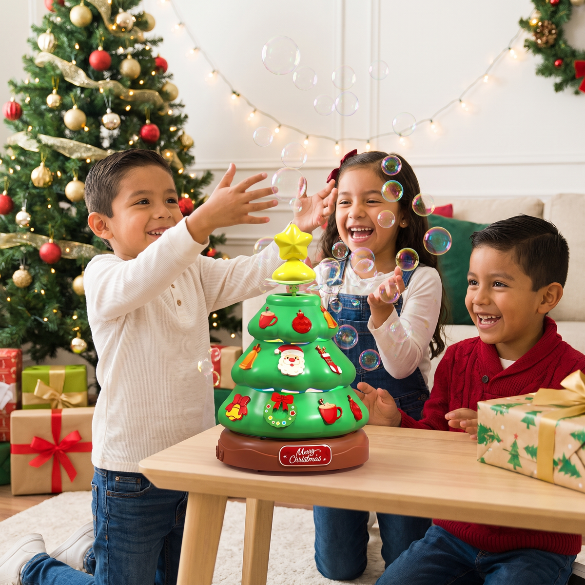 Árbol de Navidad musical con burbujas de jabón y pegatinas decorativas