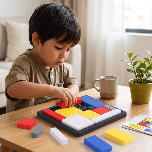 Juego creativo de rompecabezas con bloques geométricos