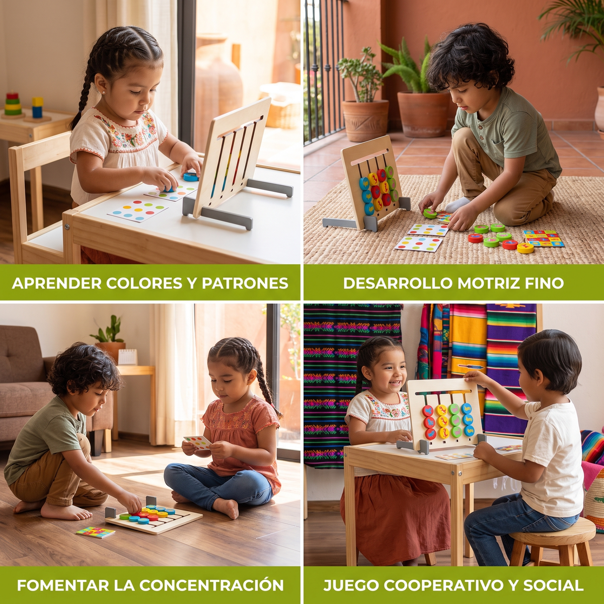 Juego Montessori de clasificación de patrones de colores de madera