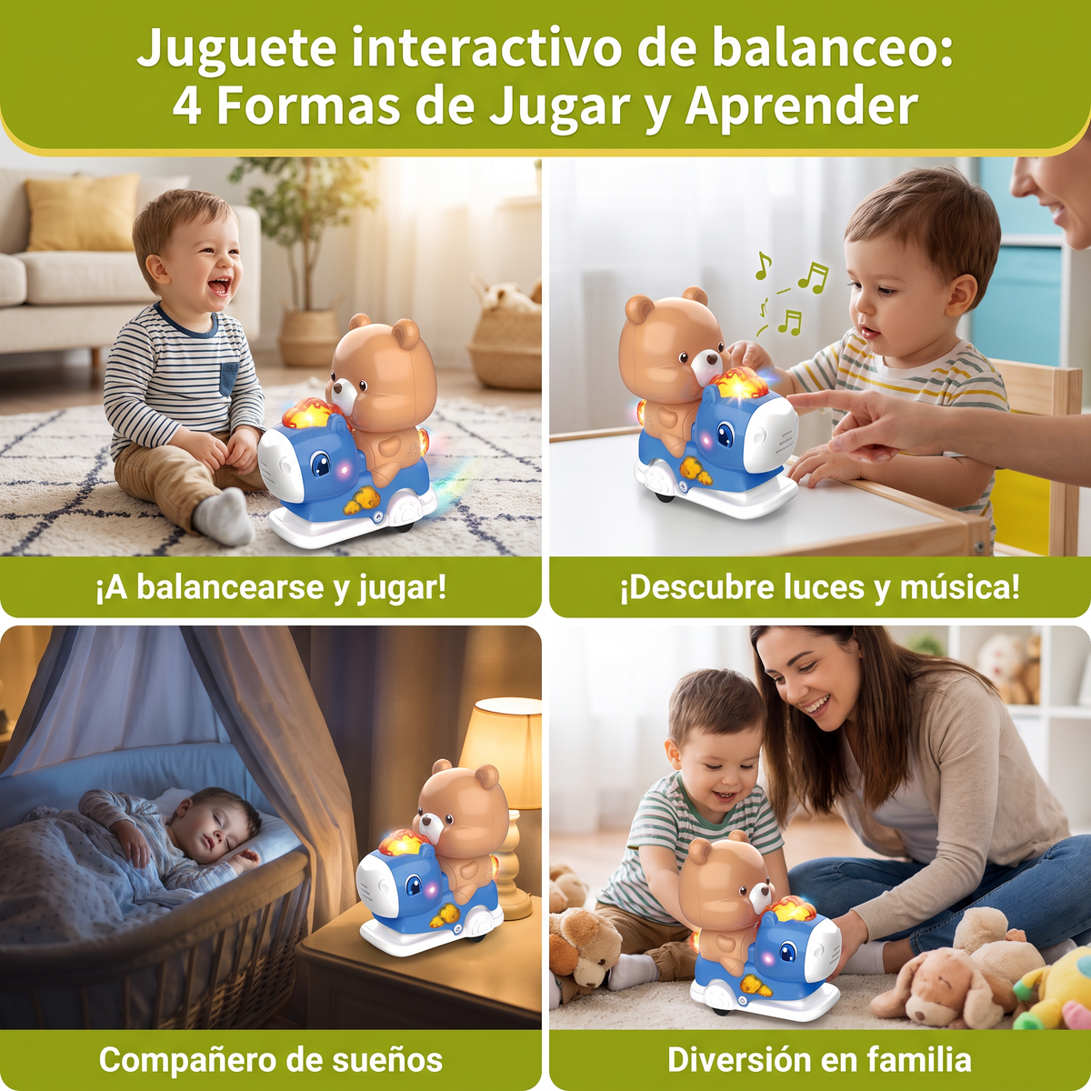 Juguete interactivo de balanceo con animales, música y luces