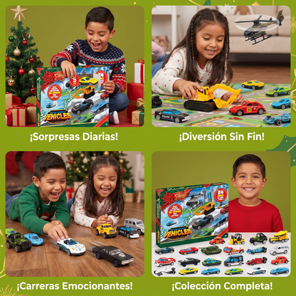 Calendario de Adviento navideño con autos de fundición a presión para niños