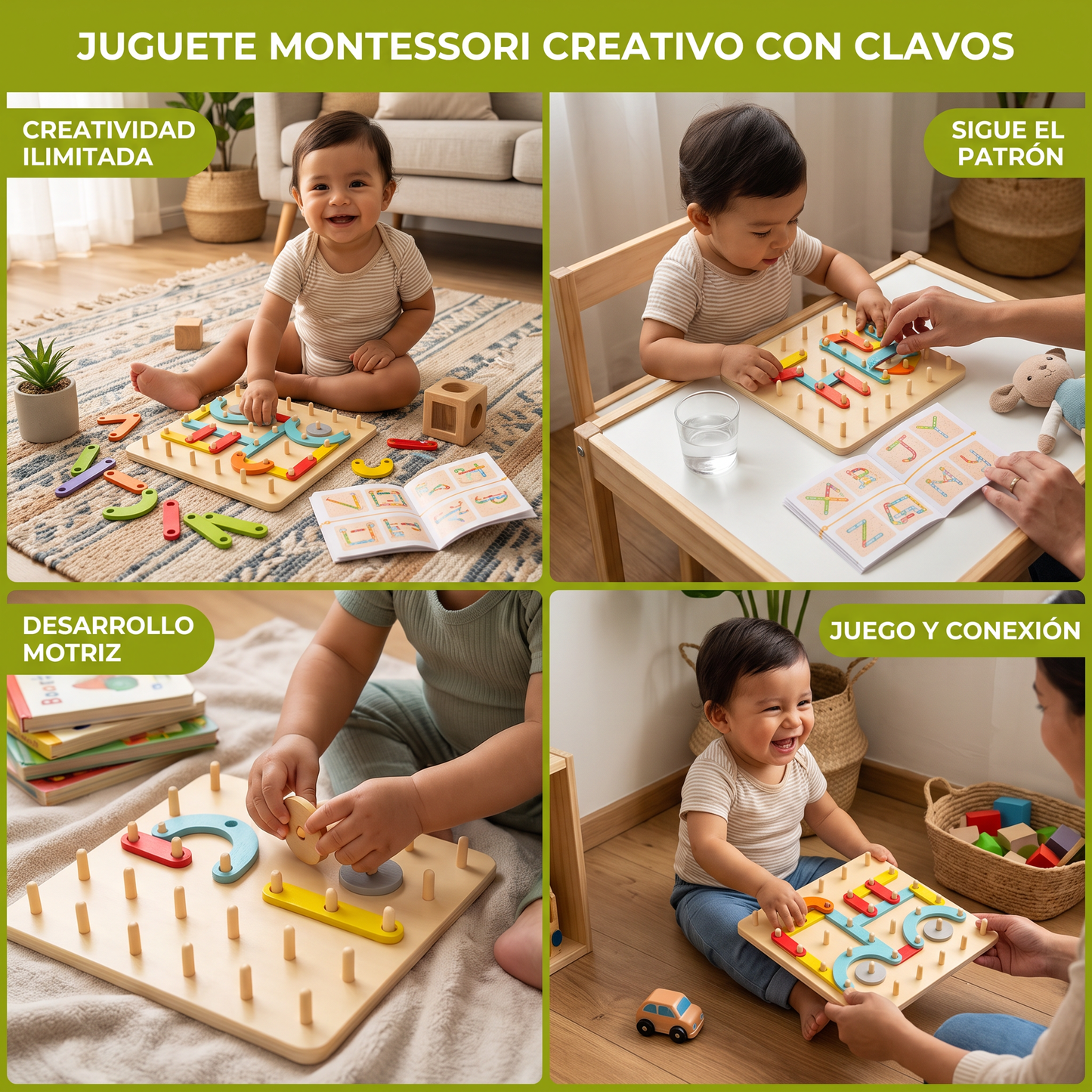 Juguete Montessori creativo de rompecabezas con clavos de madera