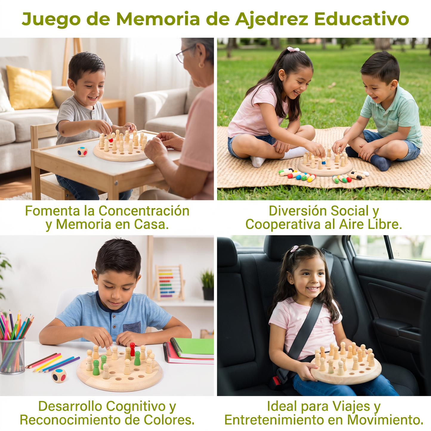 Juego de memoria de ajedrez de madera educativo