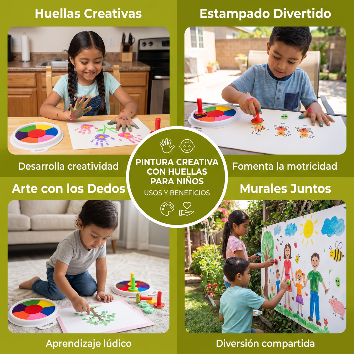Pintura creativa con huellas dactilares para niños