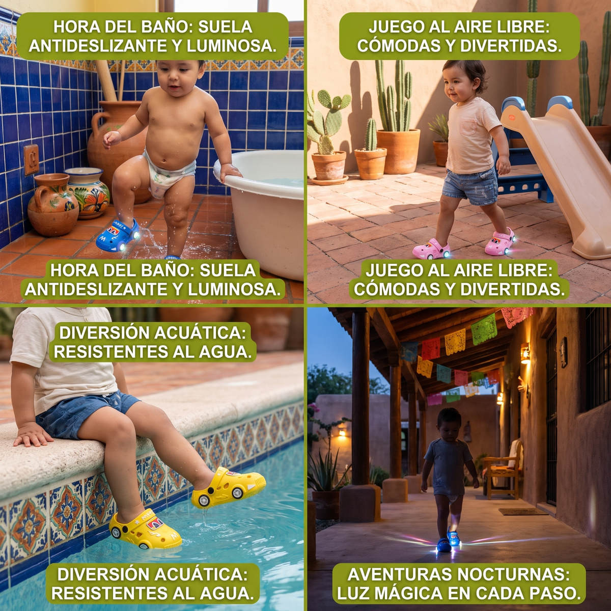 Sandalias infantiles luminosas con diseño de auto – chanclas de baño con suela antideslizante