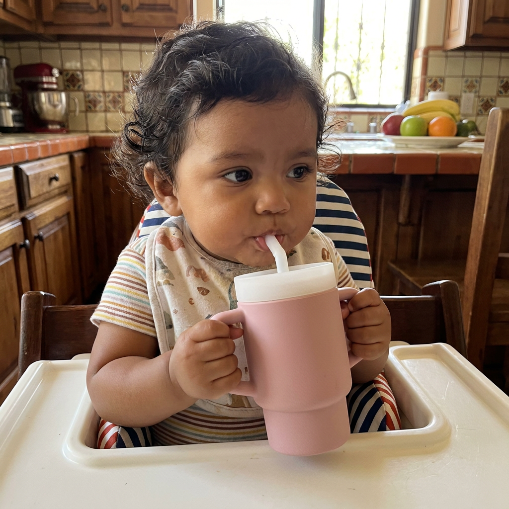 Vaso de Silicón Antiderrames con Popote para Niños Pequeños