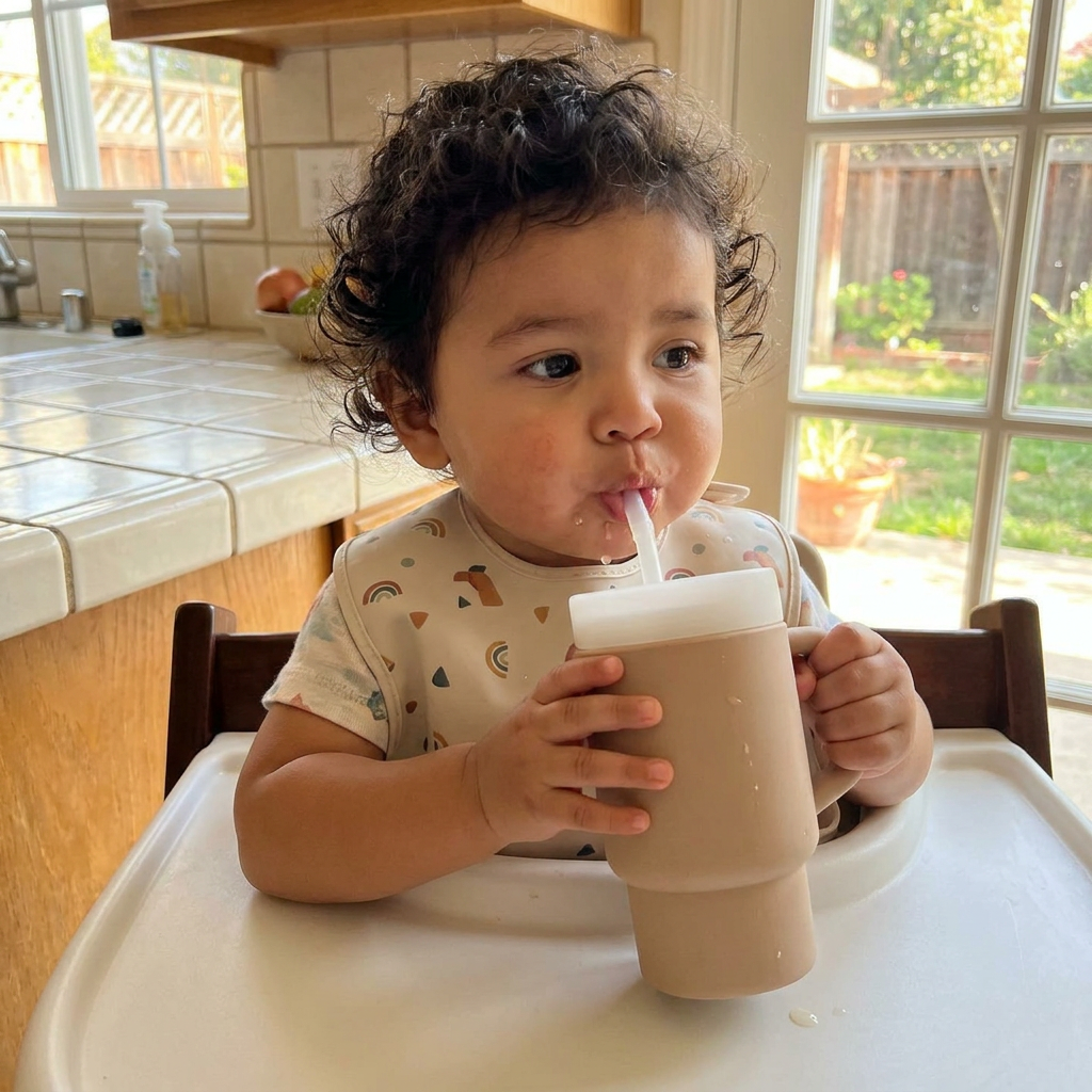 Vaso de Silicón Antiderrames con Popote para Niños Pequeños