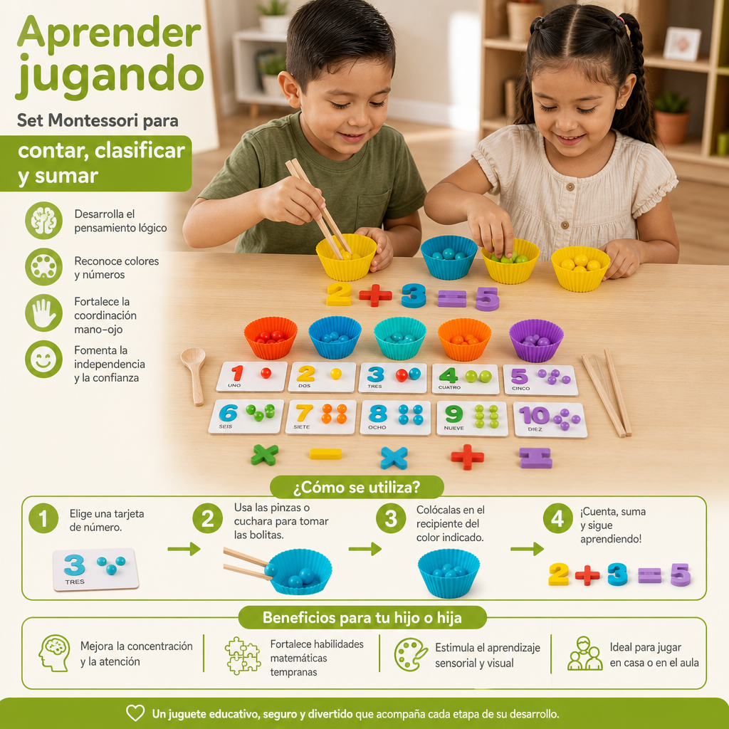 Set De Clasificación De Bolas Montessori Con Números Y Colores Para Aprender A Contar