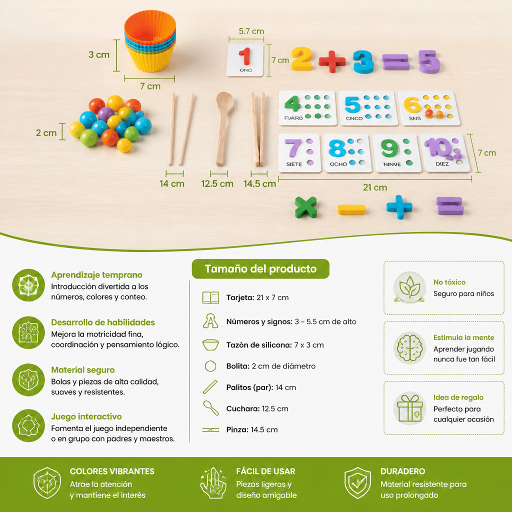 Set De Clasificación De Bolas Montessori Con Números Y Colores Para Aprender A Contar