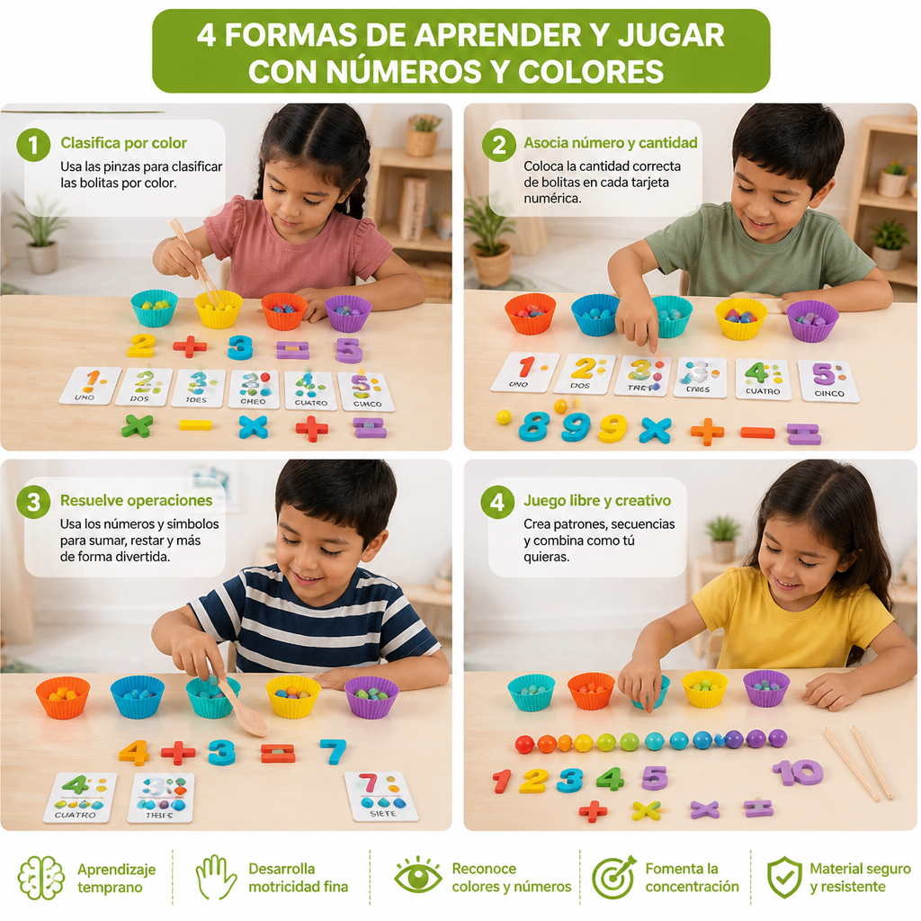 Set De Clasificación De Bolas Montessori Con Números Y Colores Para Aprender A Contar