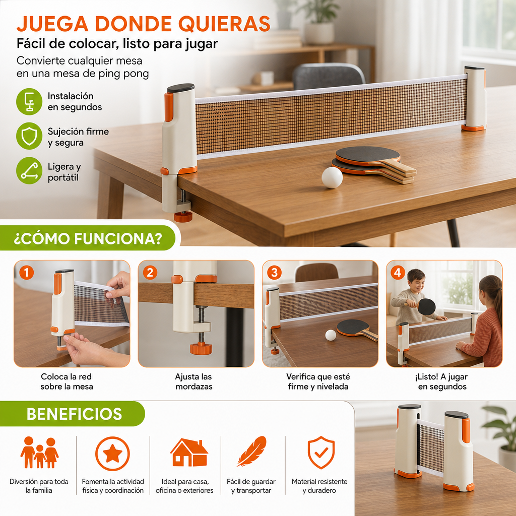 Set De Ping Pong Ajustable - ¡Se Adapta A Cualquier Mesa!