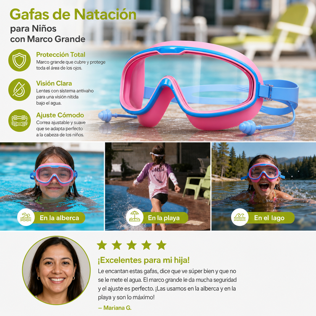 Gafas De Natación Para Niños Con Marco Grande Y Sistema Antivaho
