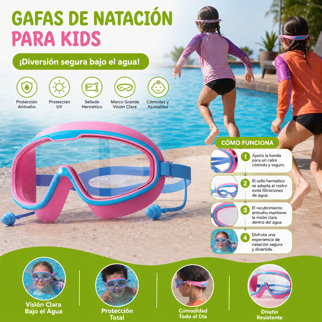 Gafas De Natación Para Niños Con Marco Grande Y Sistema Antivaho