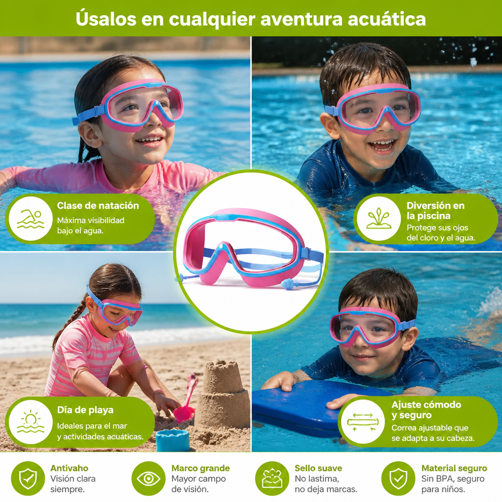 Gafas De Natación Para Niños Con Marco Grande Y Sistema Antivaho